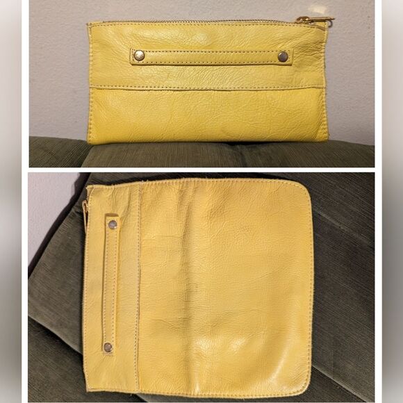 American Apparel leather Yellow clutch cosmetic bag makeup case wallet purse - Picture 11 of 11